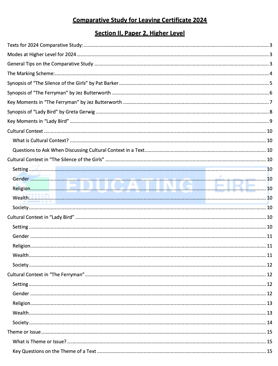 English: Comparative Study Notes Pack (2024)