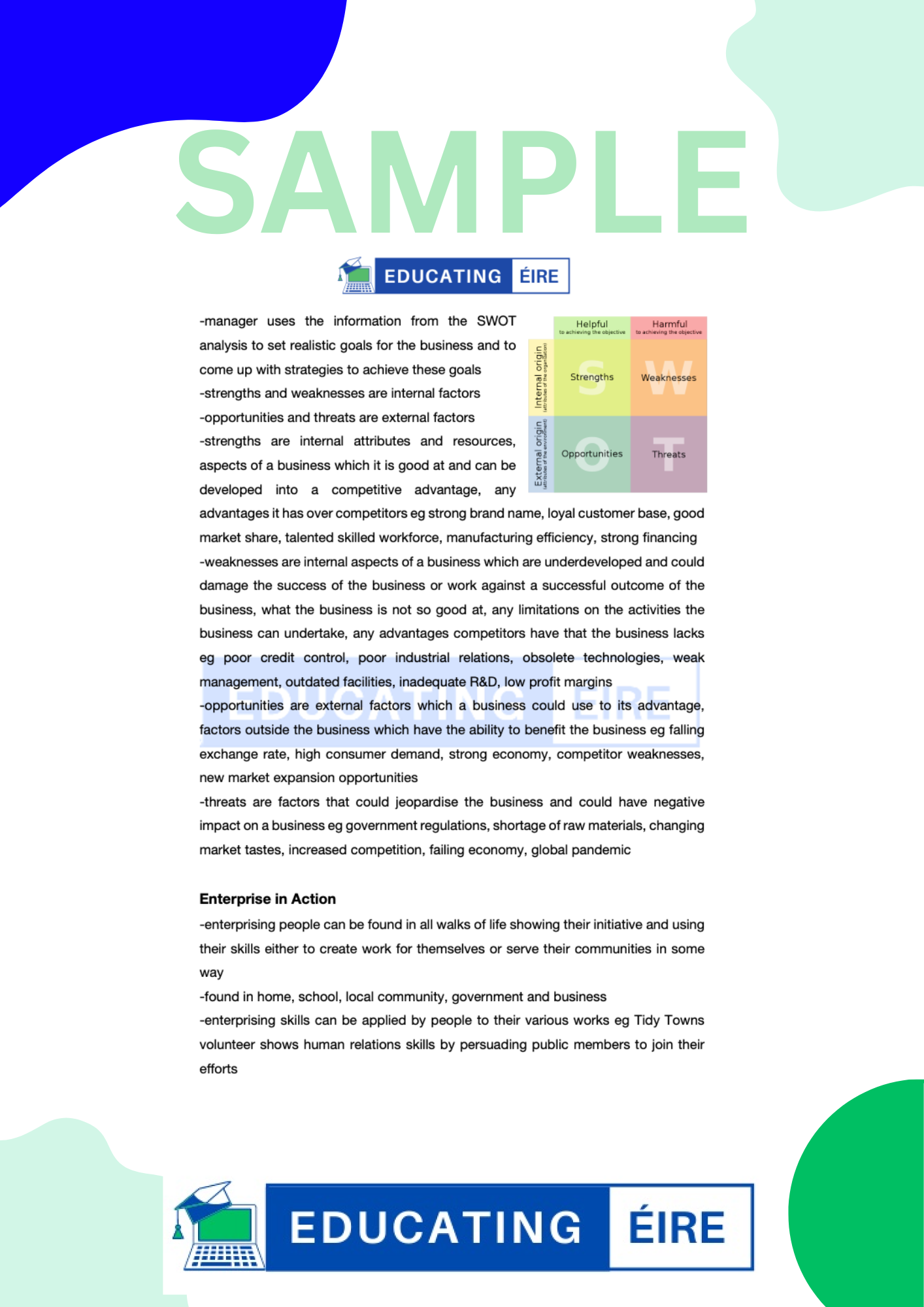 Business: Unit One Notes Pack