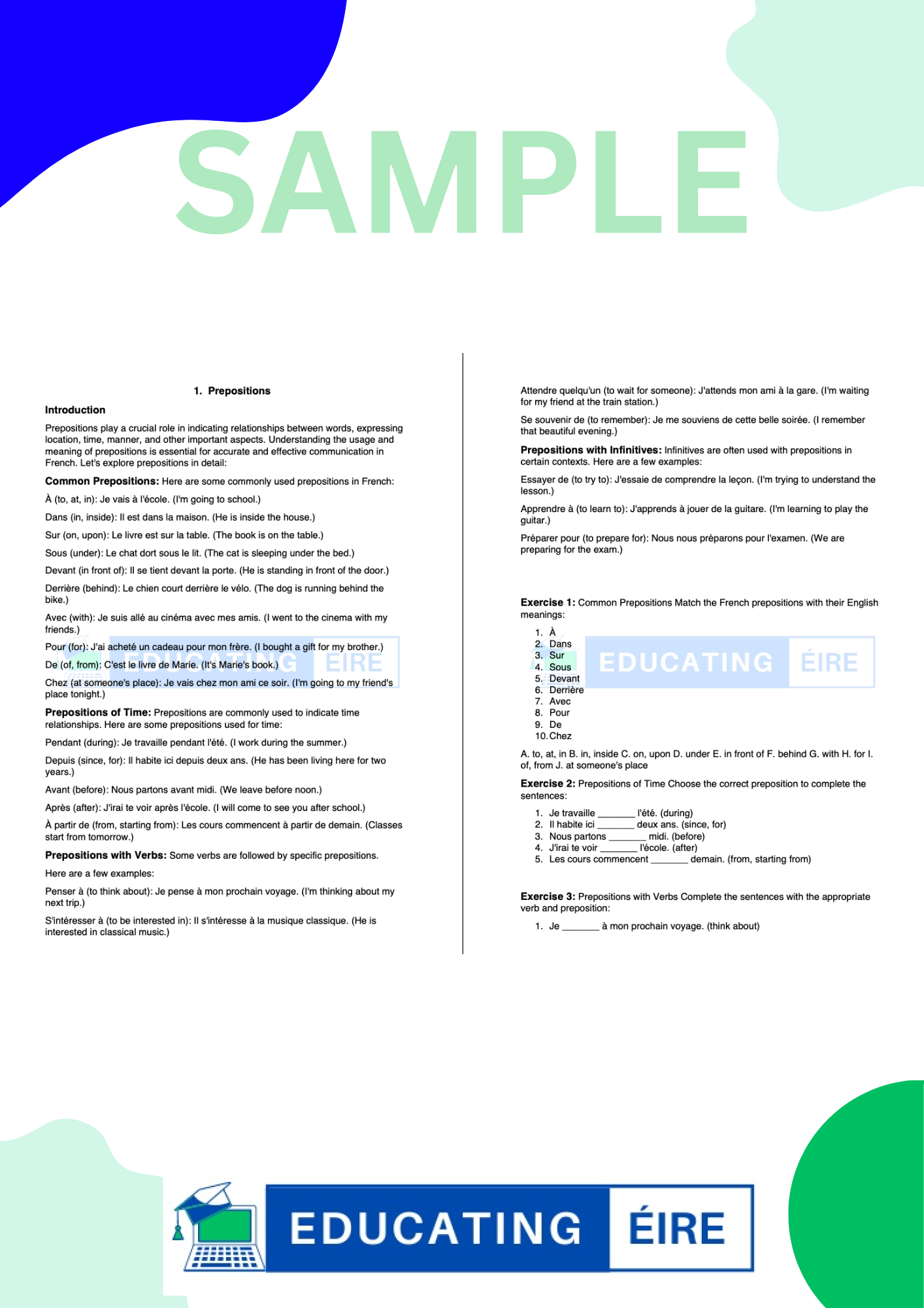 French: Written Production Notes Pack