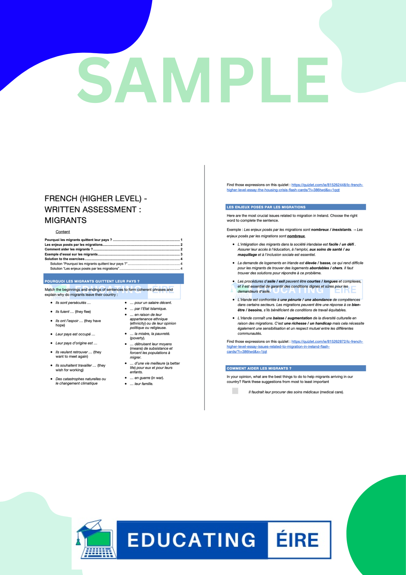 French: Written Production Notes Pack