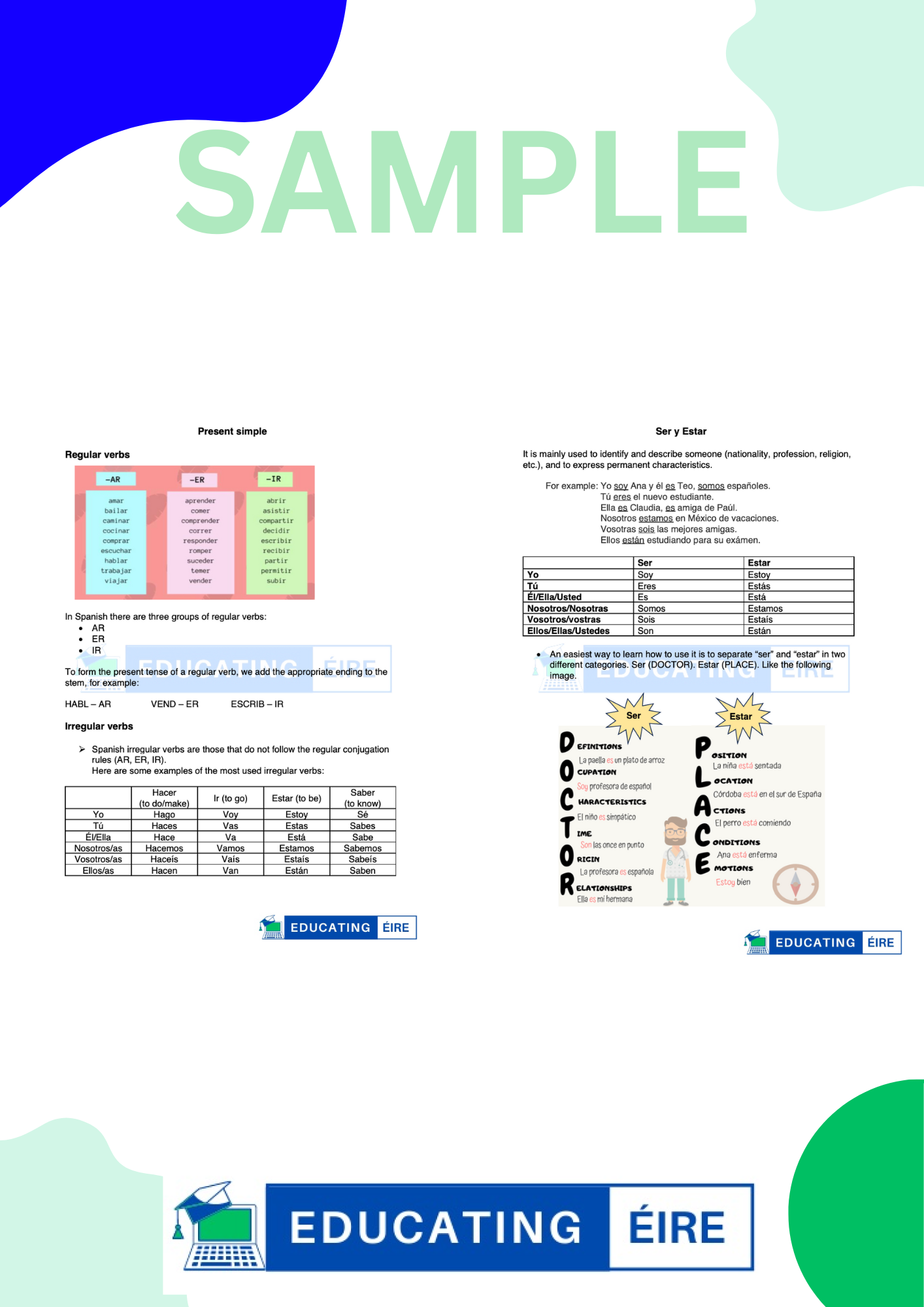 Spanish: Grammar and Vocab Notes Pack